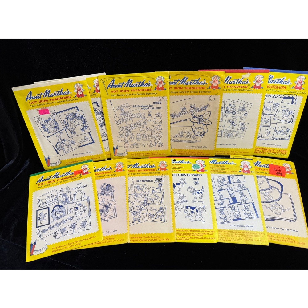 Aunt Martha's Hot Iron Transfers Vintage Embroidery Patterns Lot of 12 Mixed